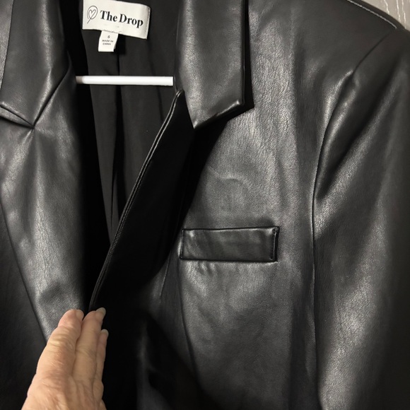 The Drop Faux Leather Loose Fit Blazer Jacket S Black - Picture 4 of 11